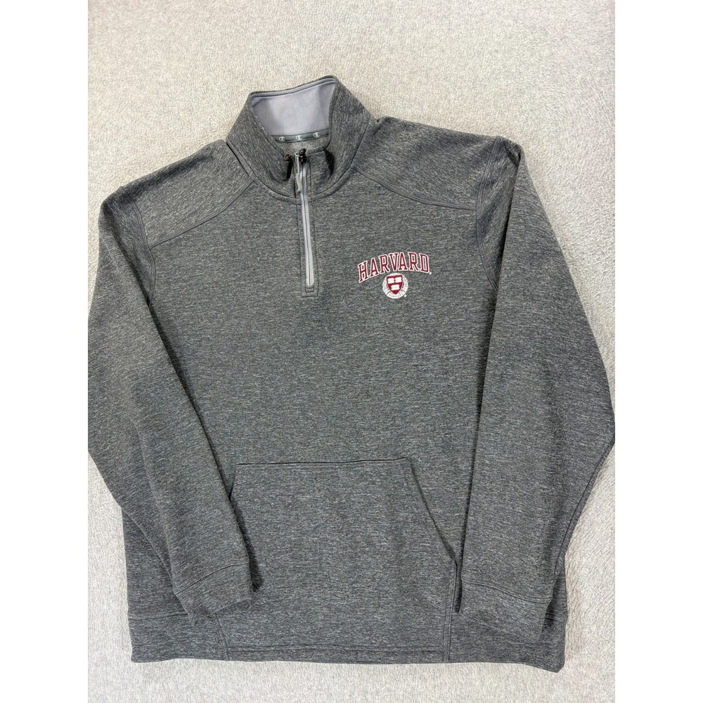 Harvard Crimson 1/4 Zip Screened Logo Campus Pullover Sweatshirt (Men's XL) Gray